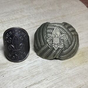 Vintage 1 Baden Powell House And 1 Modern Boy Scout Souvenir Neckerchief Slides